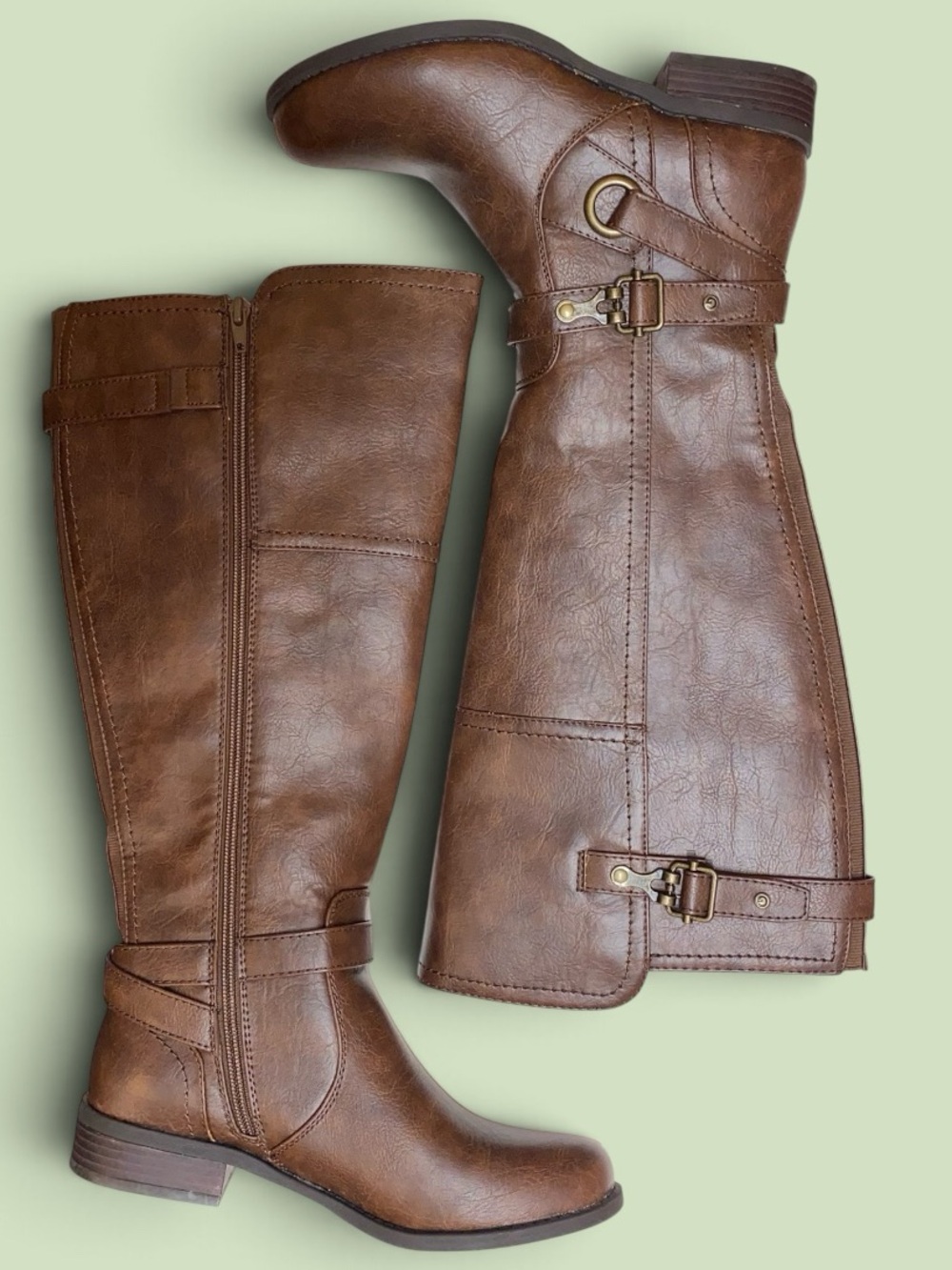 G by GUESS Faux Leather Knee-High Strappy Equestrian Riding Boots BRN SIZE 8